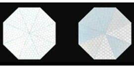 Two octagon-shaped signs are next to each other; the first is uniformly bright, and the second varies in brightness.