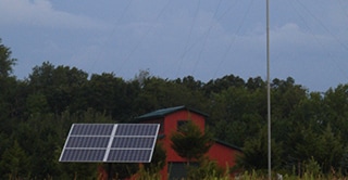 Image of the mini solar array on 3M scientist Tim Hebrink&rsquo;s deck.