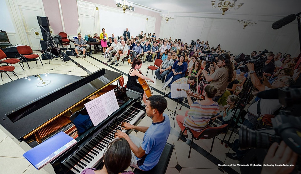 Cuban music students perform for visiting musicians from the Minnesota Orchestra