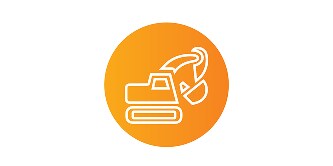 Producción y Fabricación de Metales: Un tractor sobre un fondo circular naranja.
