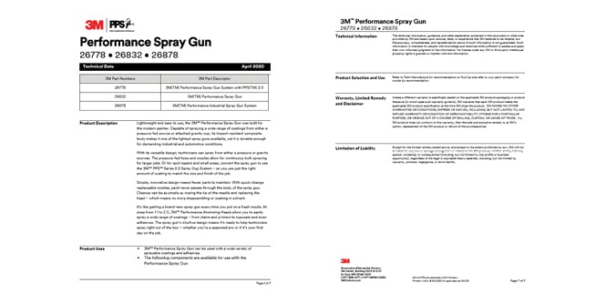 Link to the 3M Performance Spray Gun technical data sheet.
